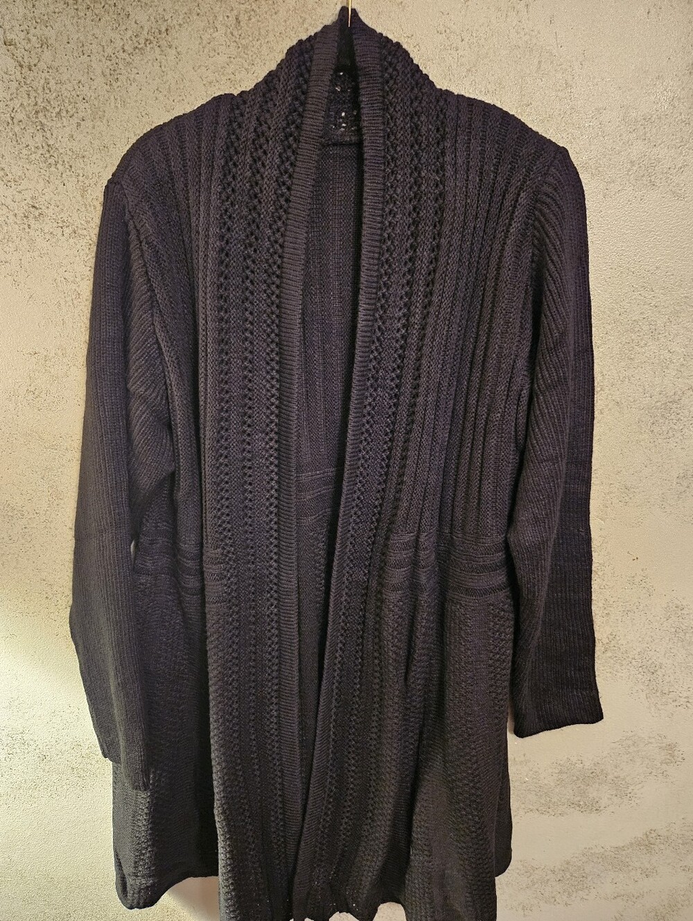 Bloom Chic Sweater Womens 12 Large Black Open Front Ribbed Longline Cardigan
